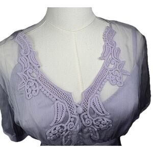 Spenser Jeremy Silk Babydoll Top Lilac Embroidered Fairy Blouse Sheer Lined L